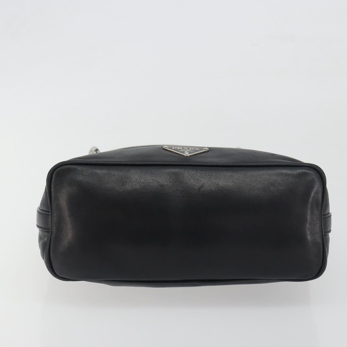 PRADA Hand Bag Leather Black Silver Auth 197326V