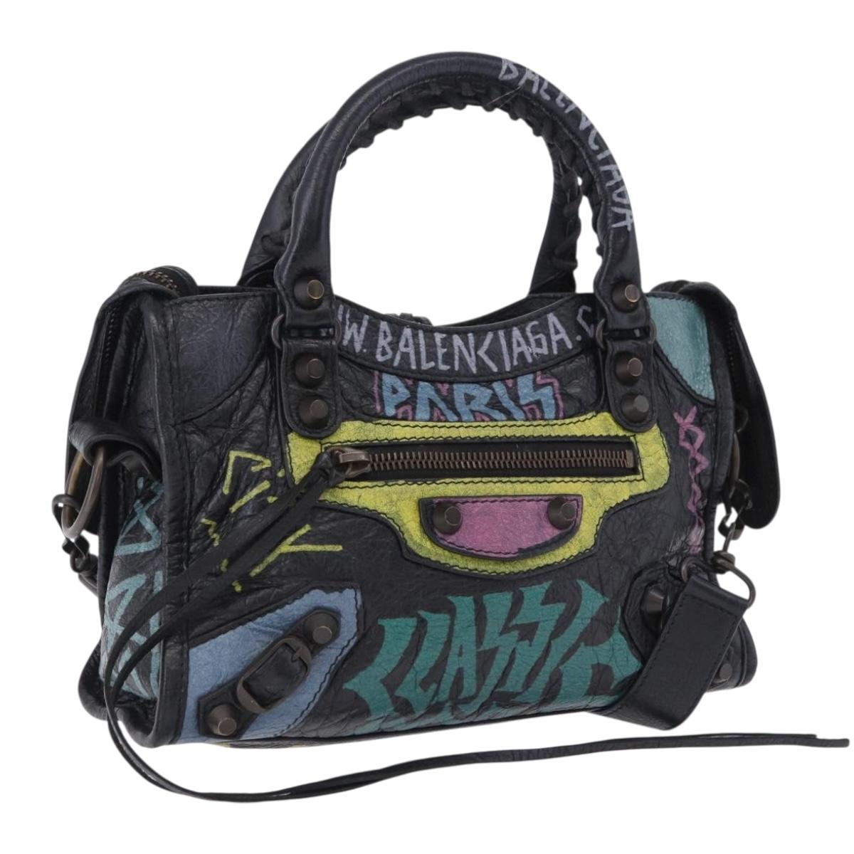 BALENCIAGA Classic Mini City Hand Bag Leather 2way Black 300295 Auth 197327M