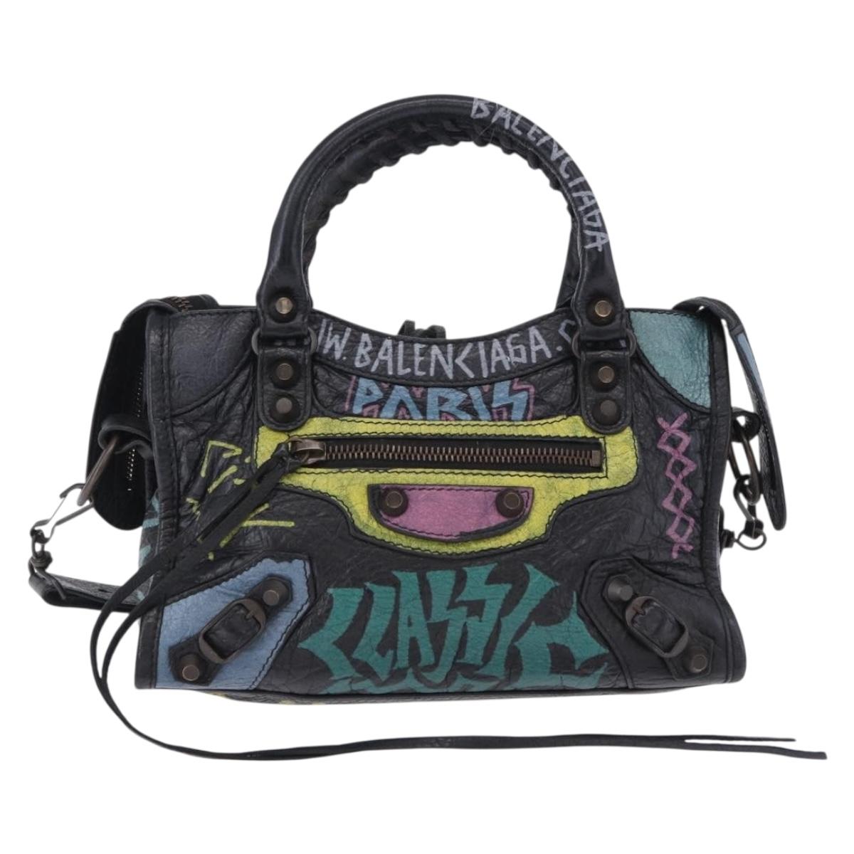 BALENCIAGA Classic Mini City Hand Bag Leather 2way Black 300295 Auth 197327M