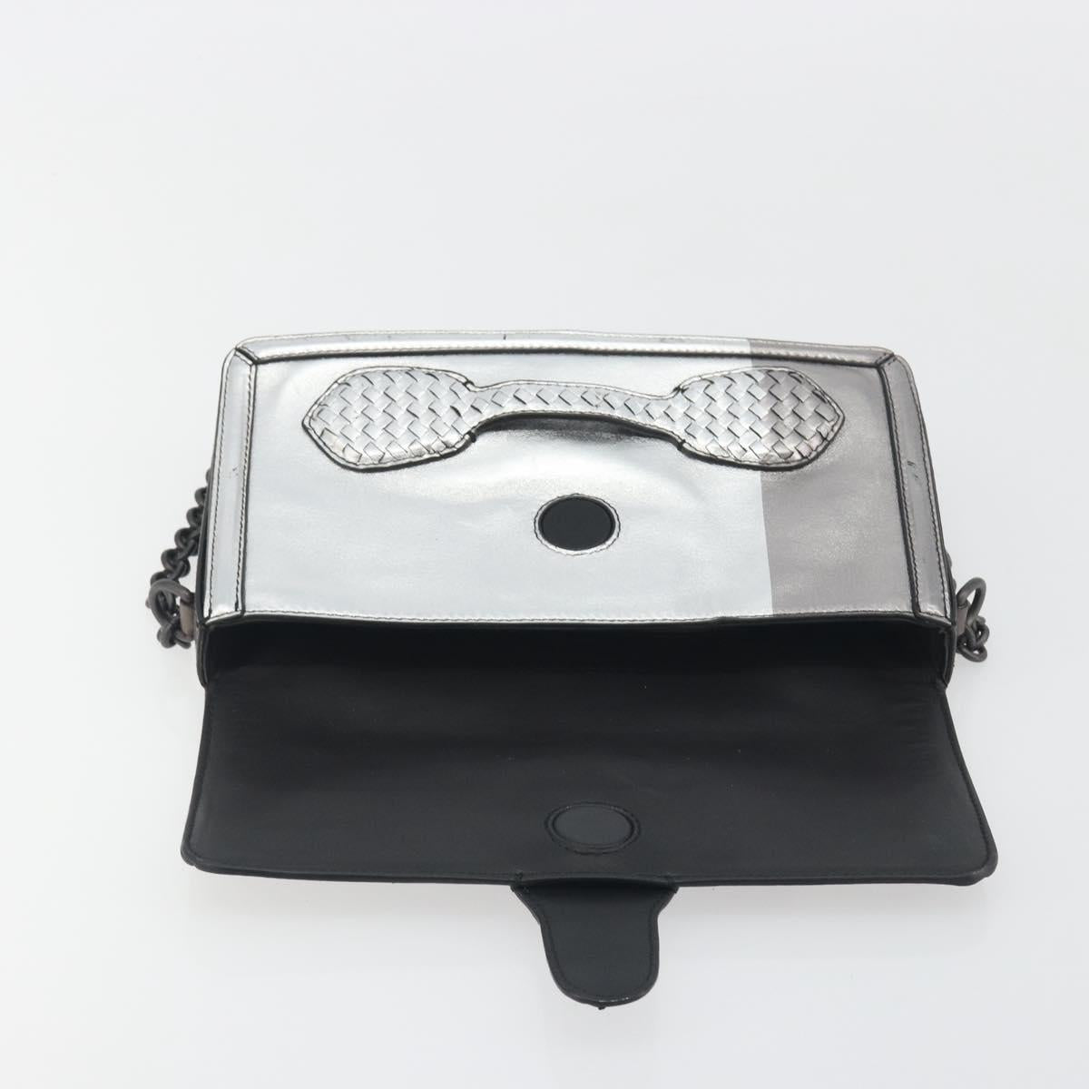 BOTTEGA VENETA Rialto Chain Shoulder Bag Leather Silver Auth 197328V
