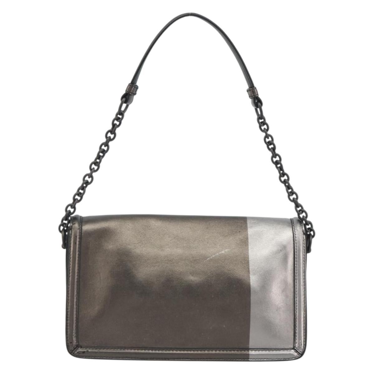 BOTTEGA VENETA Rialto Chain Shoulder Bag Leather Silver Auth 197328V