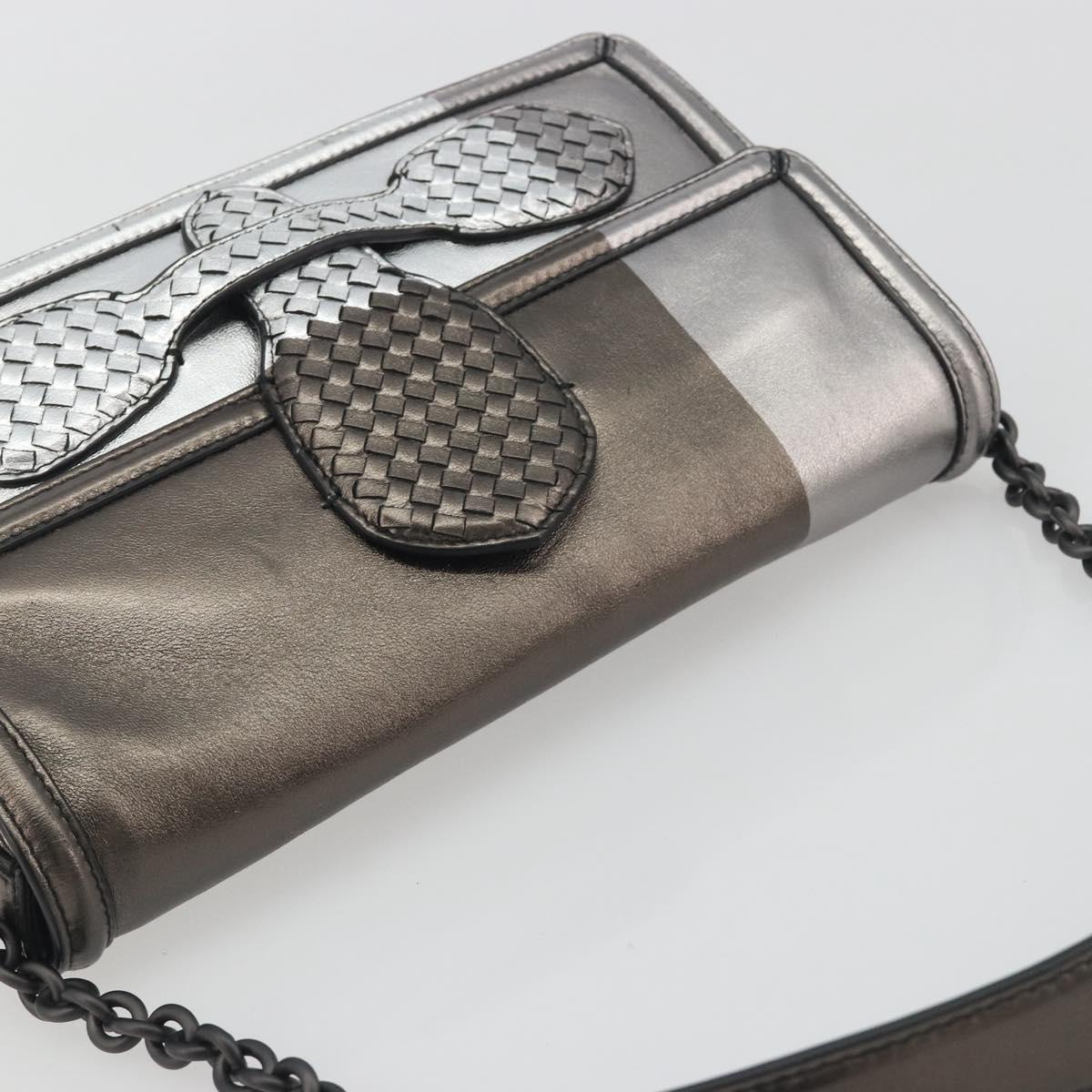 BOTTEGA VENETA Rialto Chain Shoulder Bag Leather Silver Auth 197328V