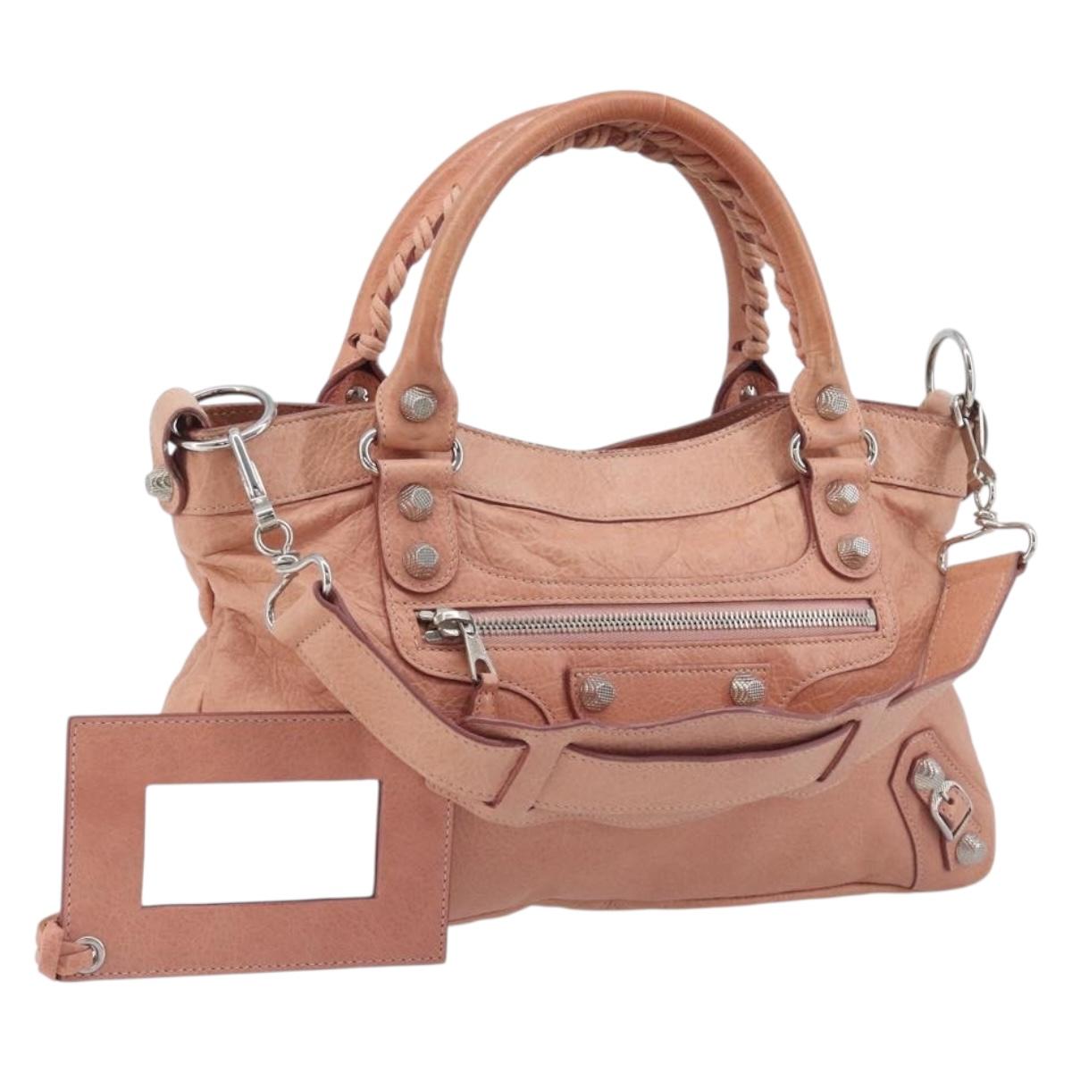 BALENCIAGA Giant The First Hand Bag Leather 2way Pink Silver 240577 Auth 197329V