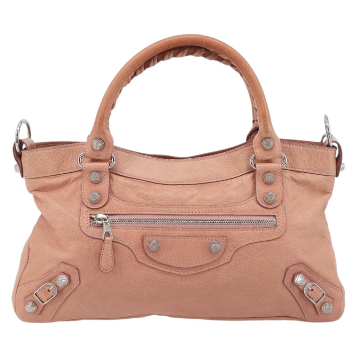BALENCIAGA Giant The First Hand Bag Leather 2way Pink Silver 240577 Auth 197329V