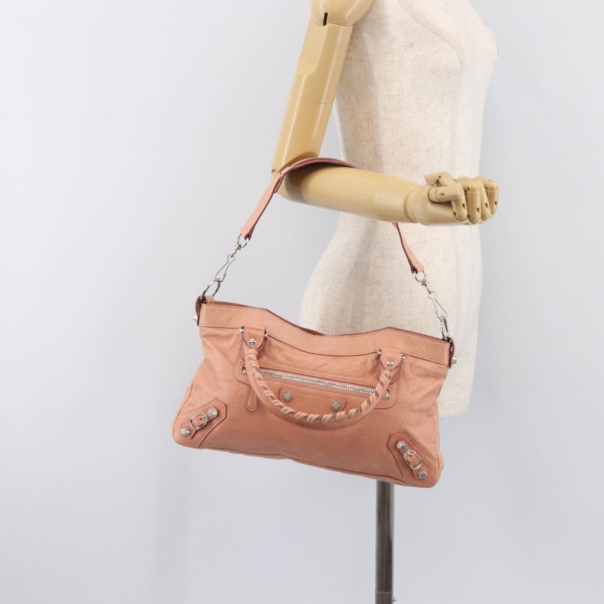 BALENCIAGA Giant The First Hand Bag Leather 2way Pink Silver 240577 Auth 197329V