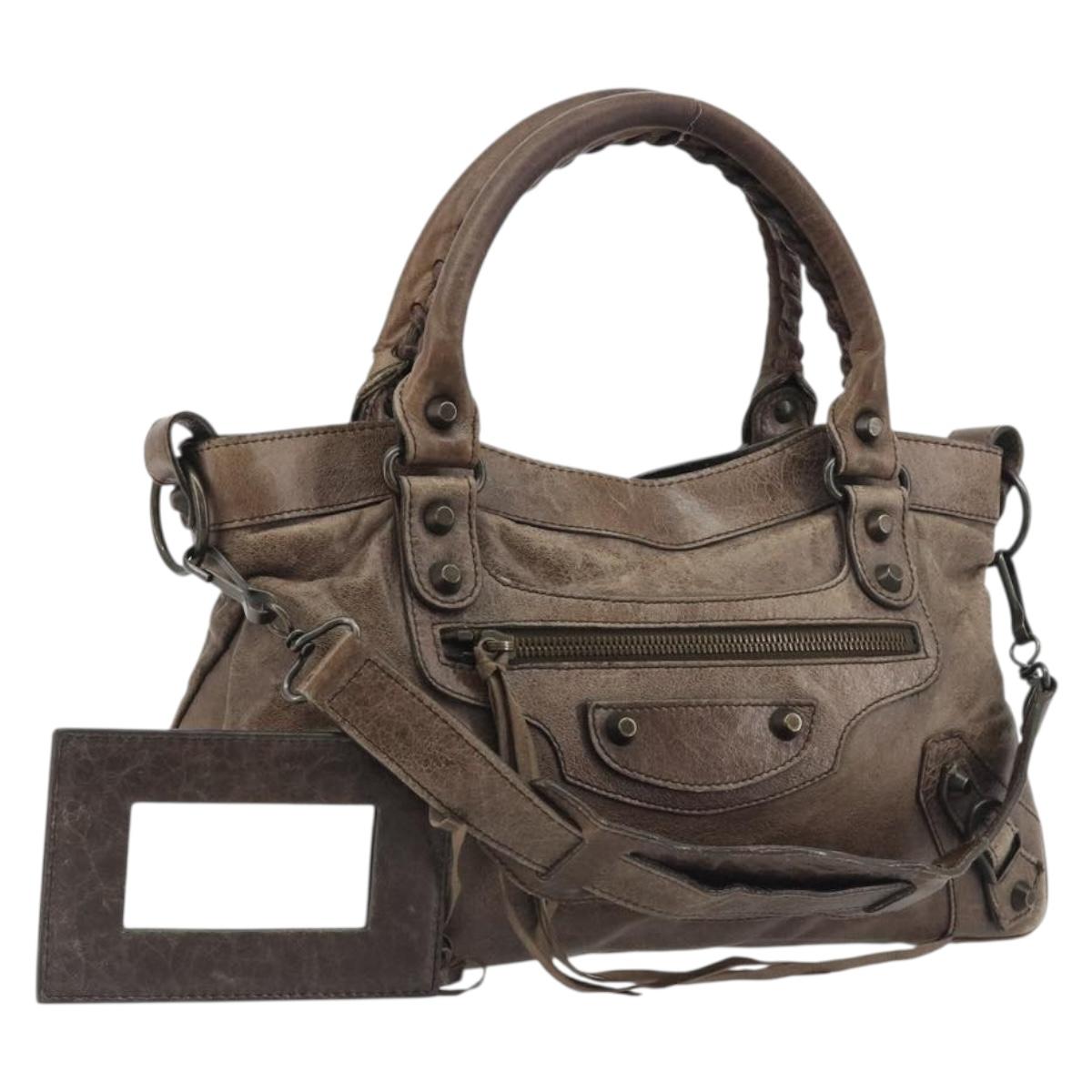BALENCIAGA The First Hand Bag Leather 2way Brown 103208 Auth 197331V
