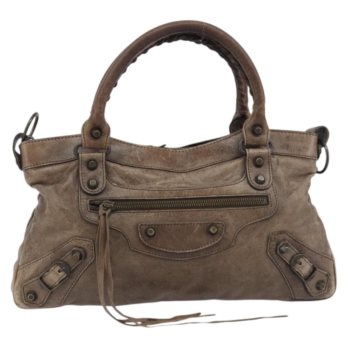BALENCIAGA The First Hand Bag Leather 2way Brown 103208 Auth 197331V