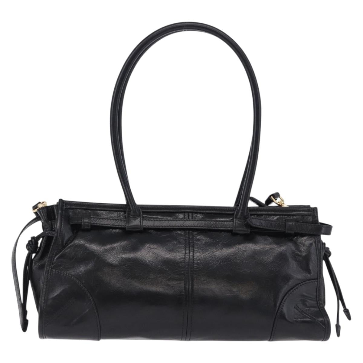 PRADA Bonnie Hand Bag Leather 2way Black Gold Auth 197332SAM