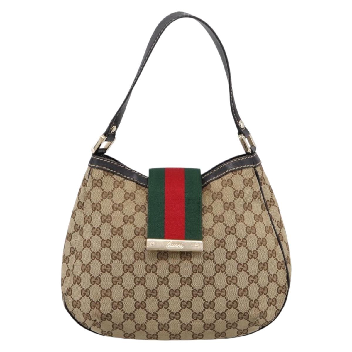 GUCCI GG Canvas Web Sherry Line Shoulder Bag Beige Gold 233608 Auth 197333V