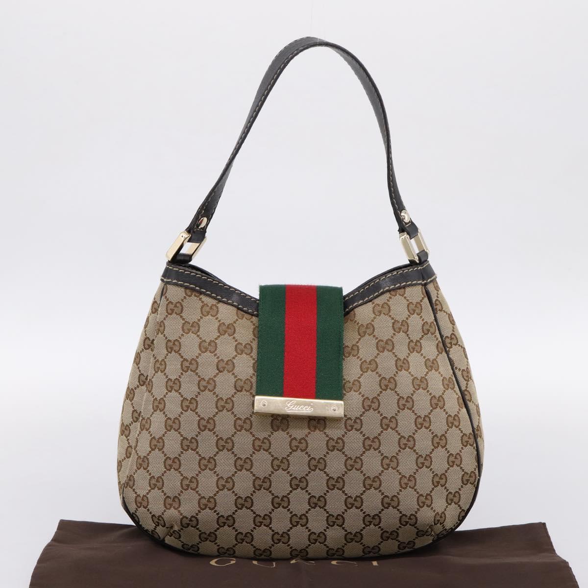 GUCCI GG Canvas Web Sherry Line Shoulder Bag Beige Gold 233608 Auth 197333V