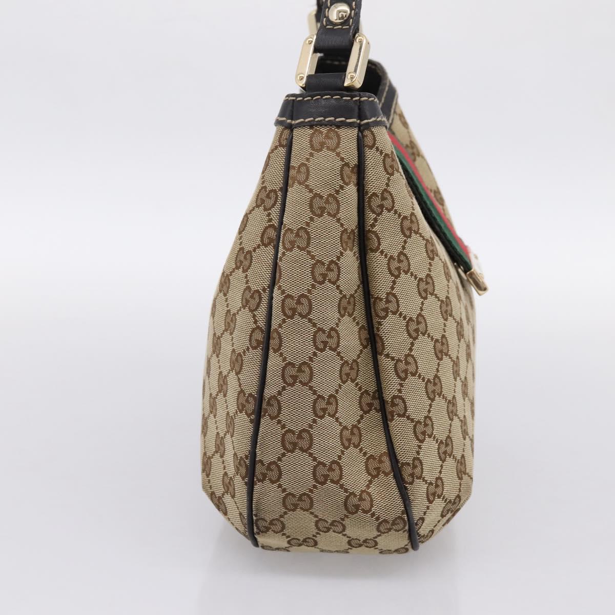 GUCCI GG Canvas Web Sherry Line Shoulder Bag Beige Gold 233608 Auth 197333V