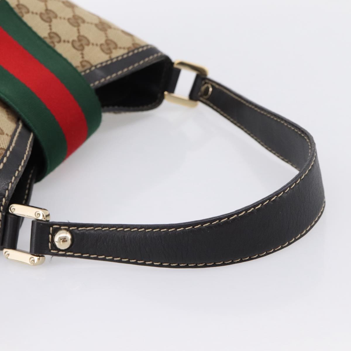 GUCCI GG Canvas Web Sherry Line Shoulder Bag Beige Gold 233608 Auth 197333V