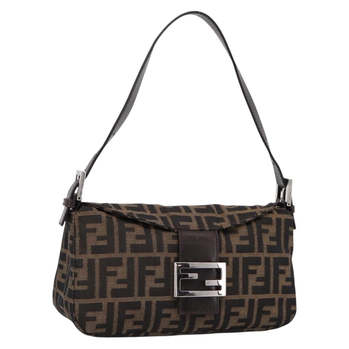 FENDI Zucca Canvas Mamma Baguette Shoulder Bag Brown Black Auth 197334V