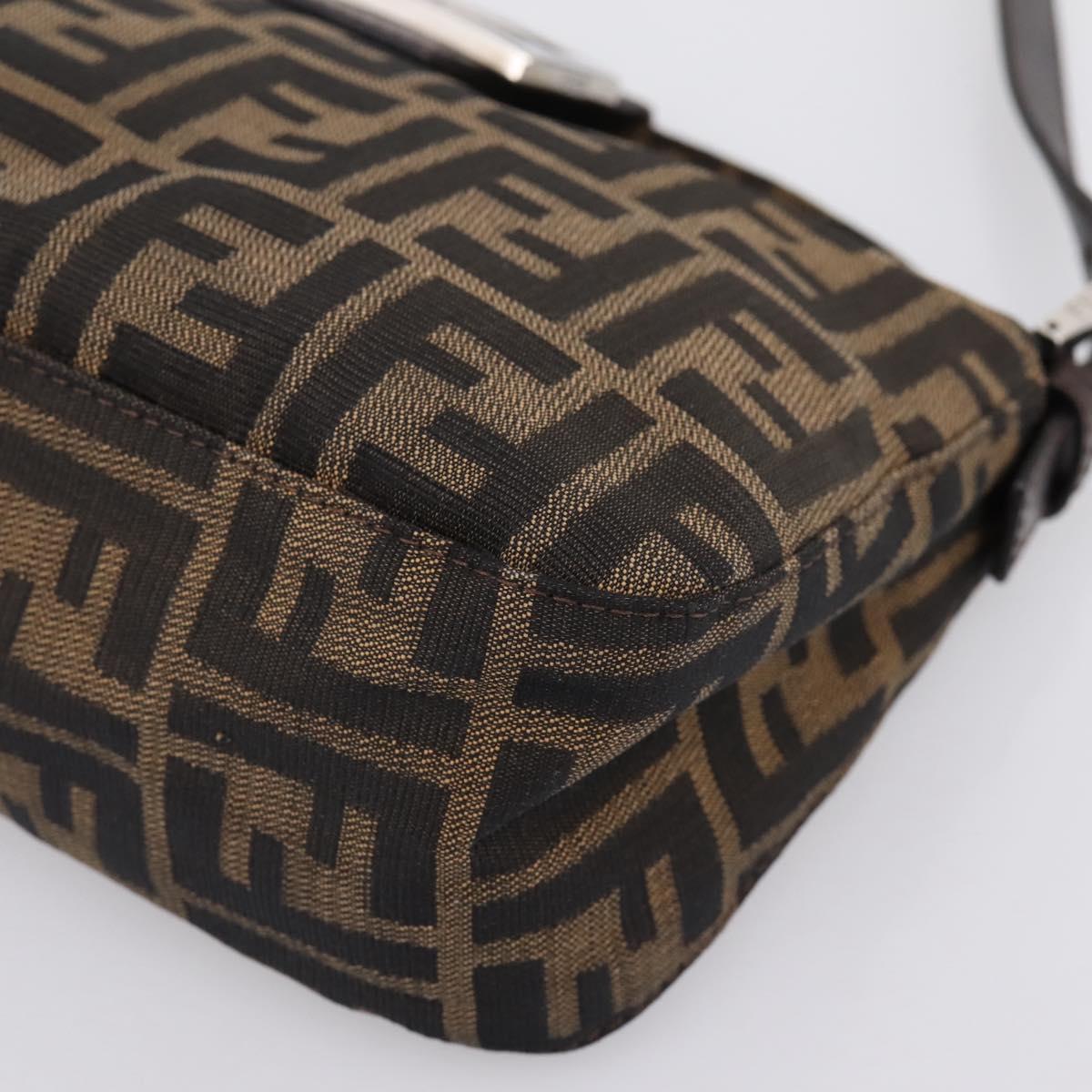 FENDI Zucca Canvas Mamma Baguette Shoulder Bag Brown Black Auth 197334V
