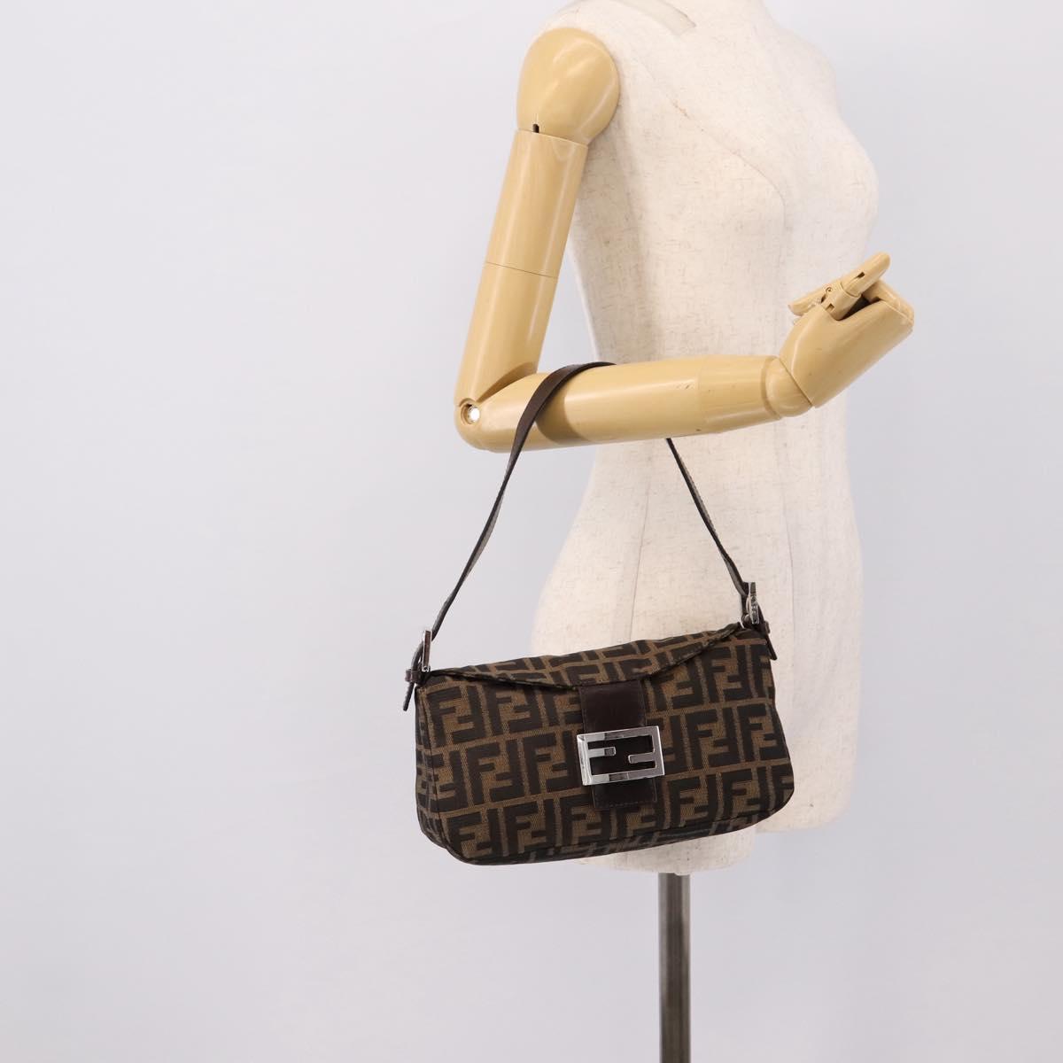 FENDI Zucca Canvas Mamma Baguette Shoulder Bag Brown Black Auth 197334V