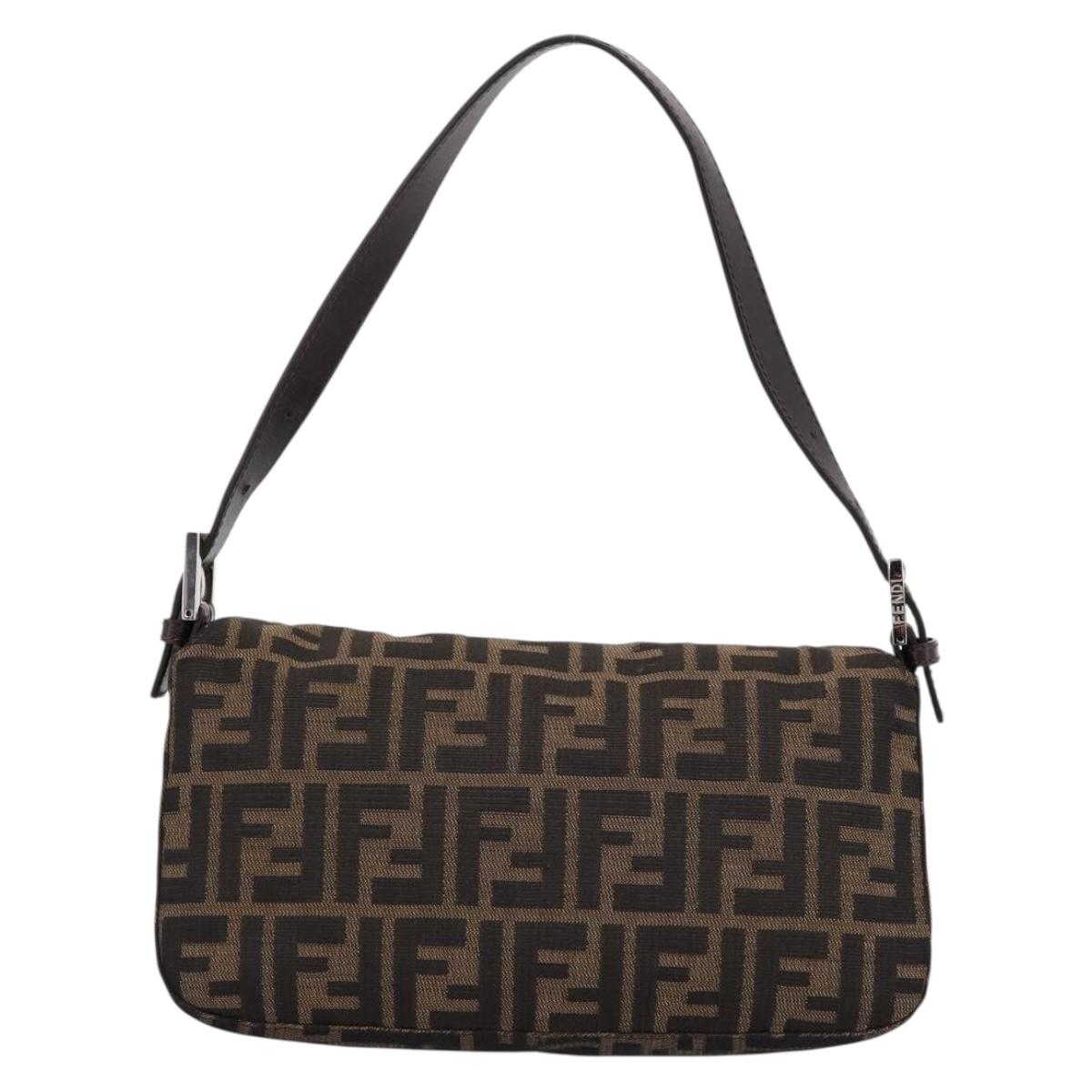 FENDI Zucca Canvas Mamma Baguette Shoulder Bag Brown Black Auth 197334V