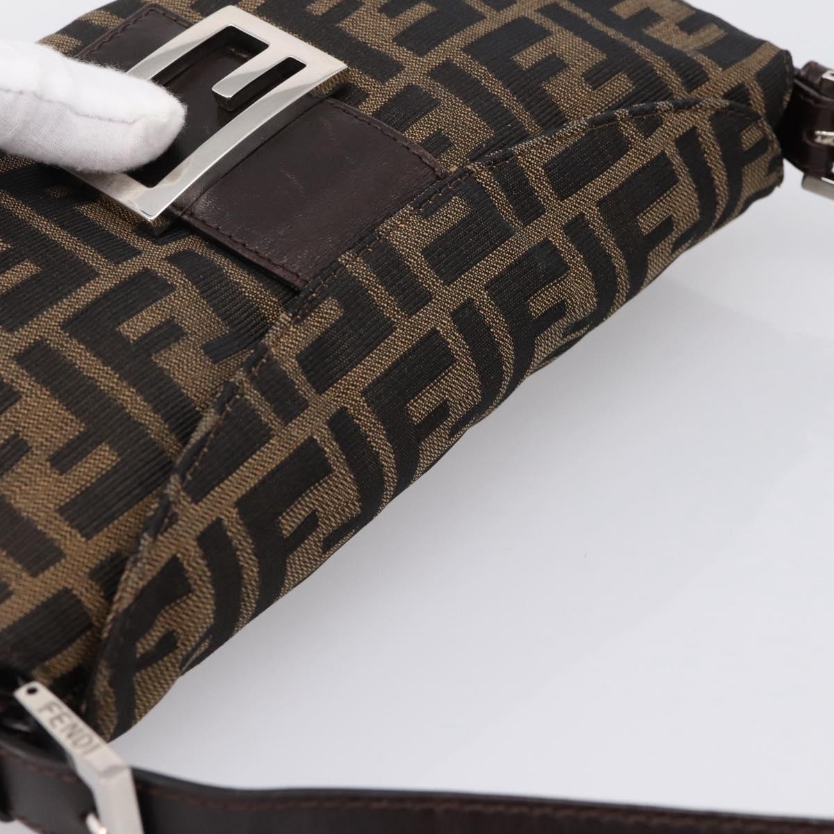 FENDI Zucca Canvas Mamma Baguette Shoulder Bag Brown Black Auth 197334V