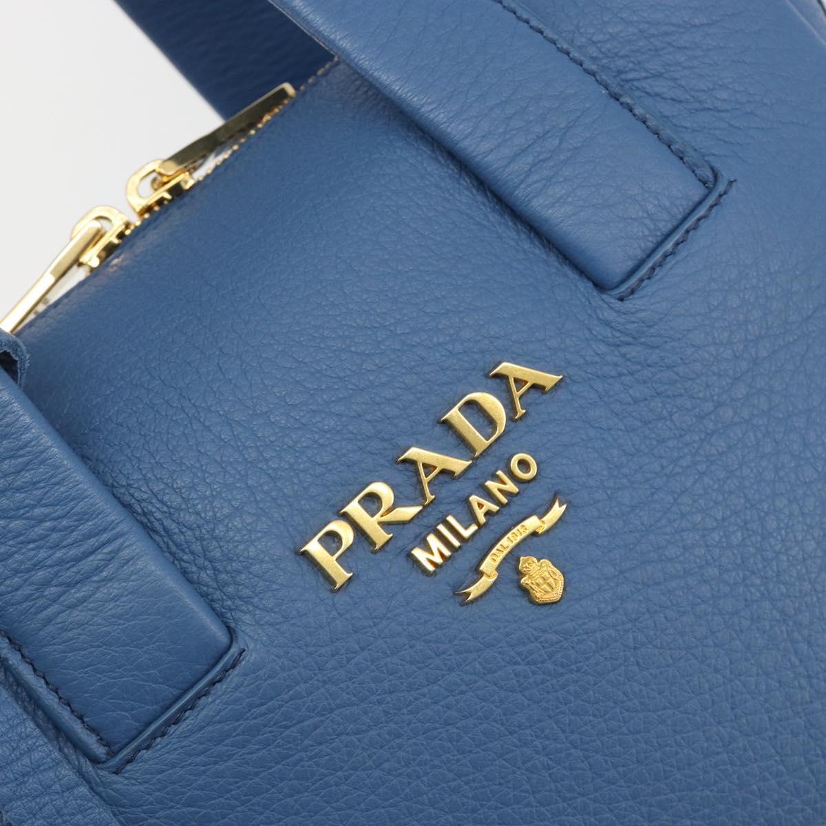 PRADA Hand Bag Leather Blue Gold Auth 197335V