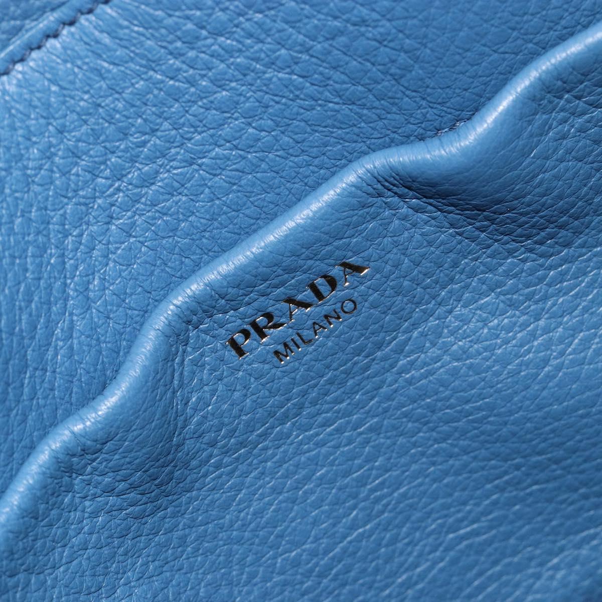 PRADA Hand Bag Leather Blue Gold Auth 197335V