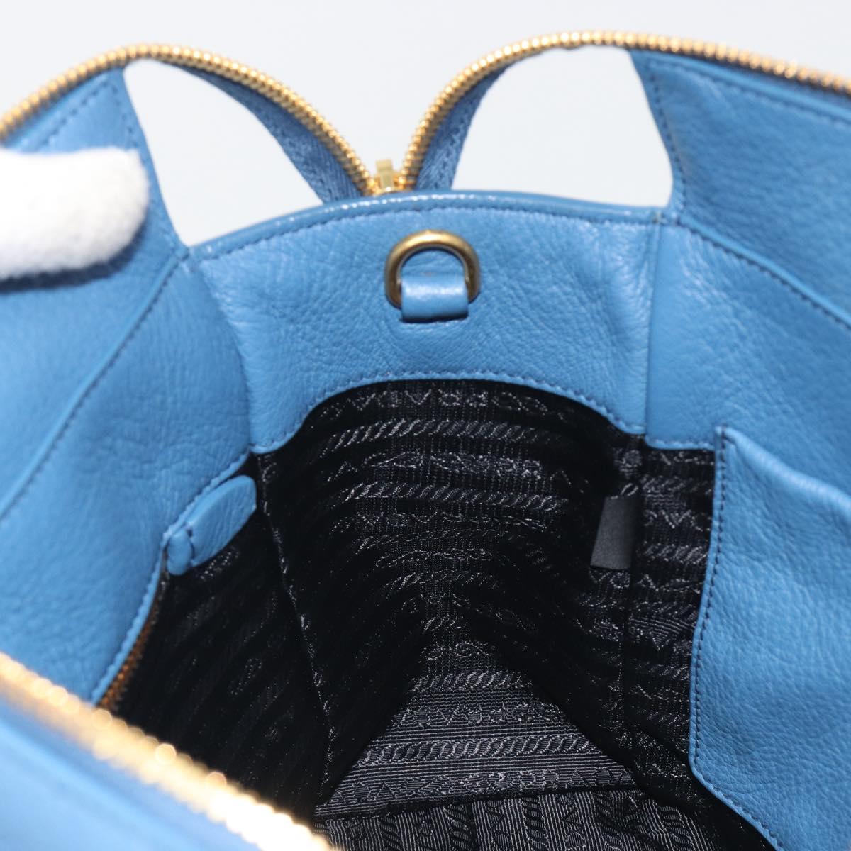 PRADA Hand Bag Leather Blue Gold Auth 197335V