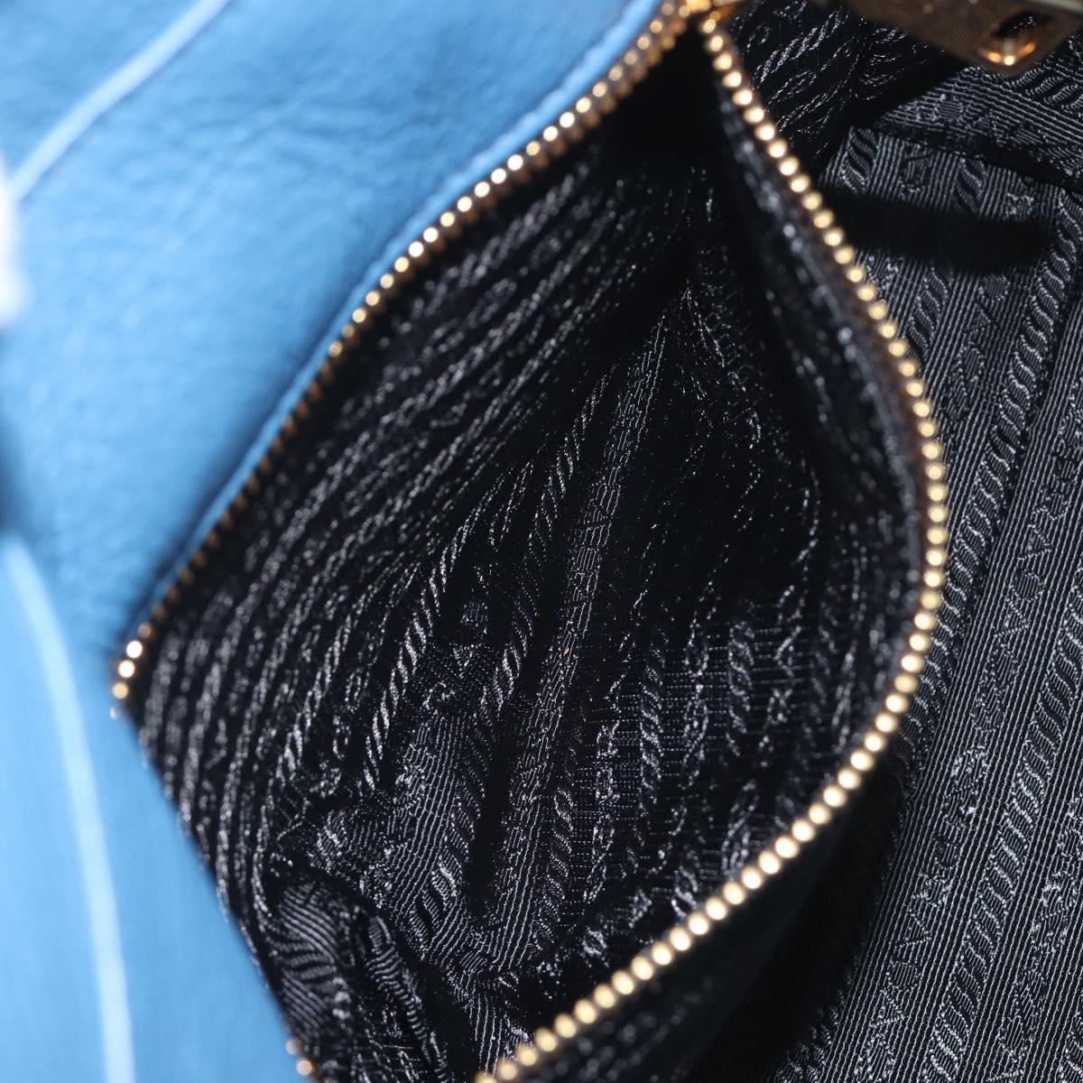 PRADA Hand Bag Leather Blue Gold Auth 197335V