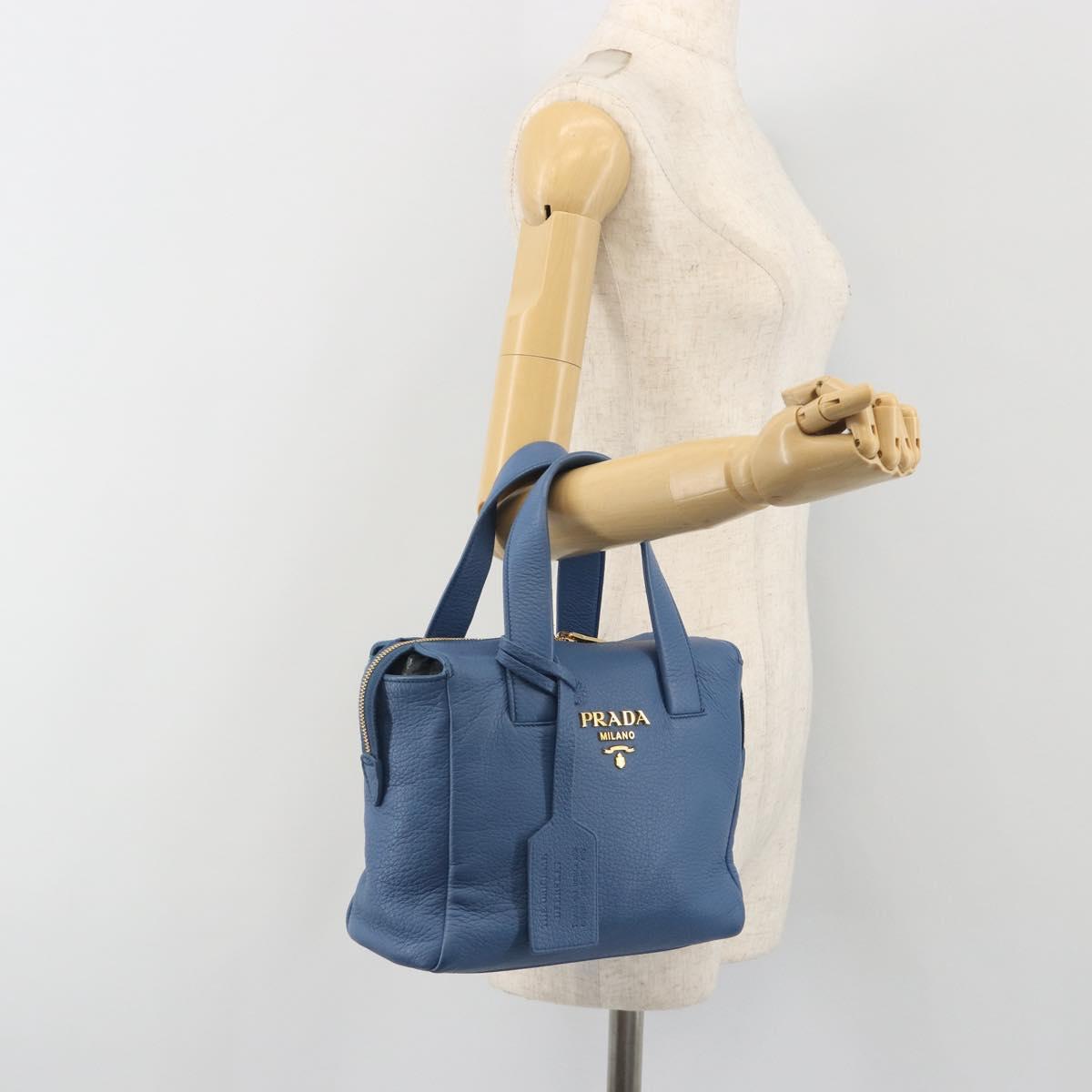 PRADA Hand Bag Leather Blue Gold Auth 197335V