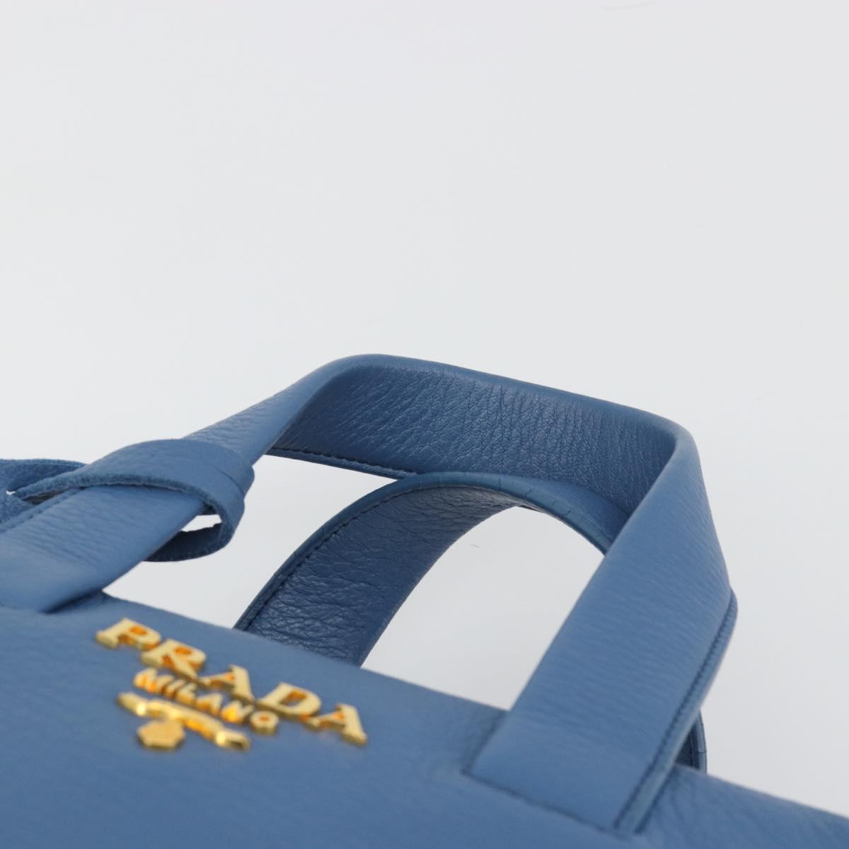 PRADA Hand Bag Leather Blue Gold Auth 197335V