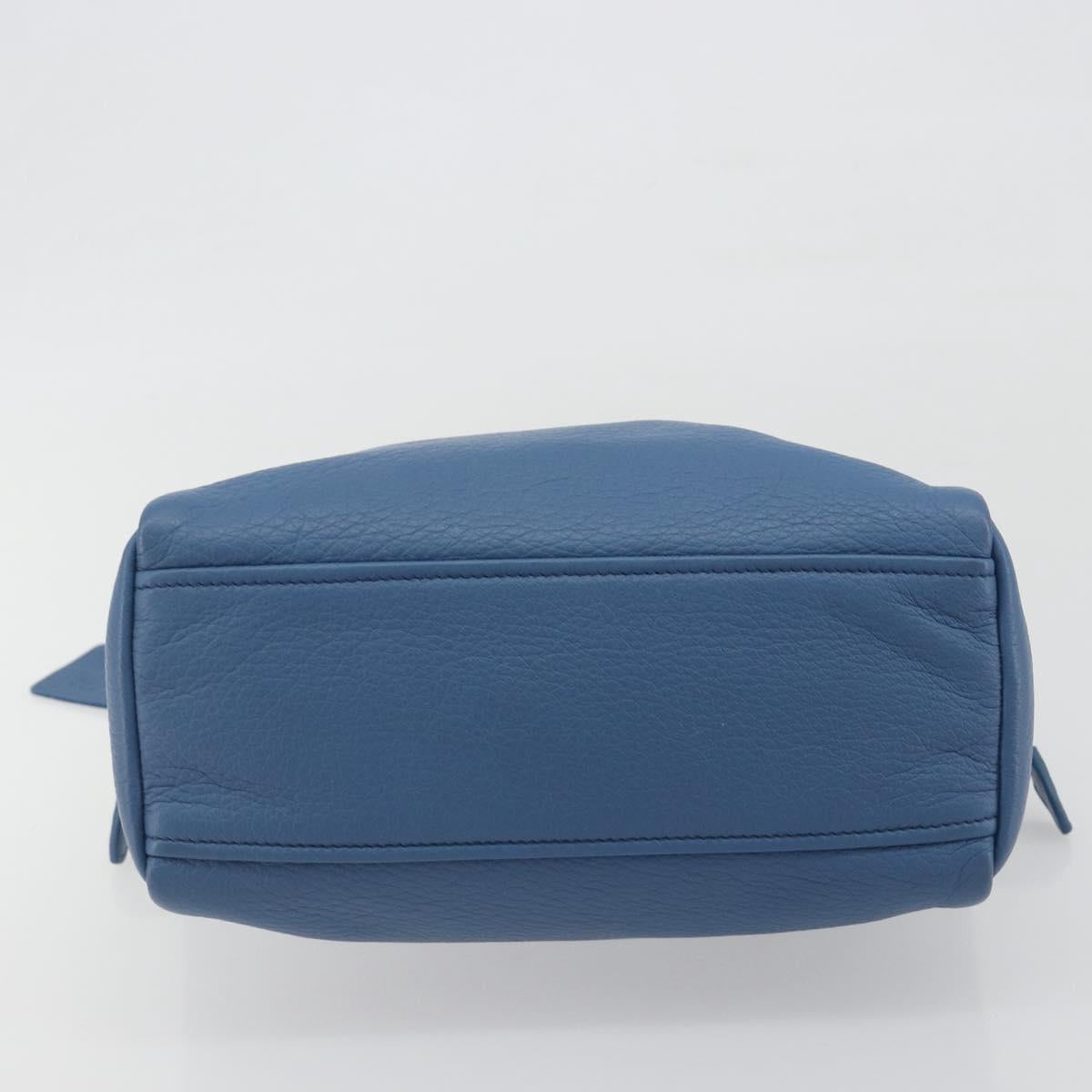 PRADA Hand Bag Leather Blue Gold Auth 197335V