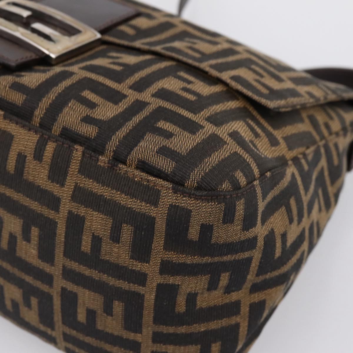 FENDI Zucca Canvas Mamma Baguette Shoulder Bag Brown Black Auth 197339V