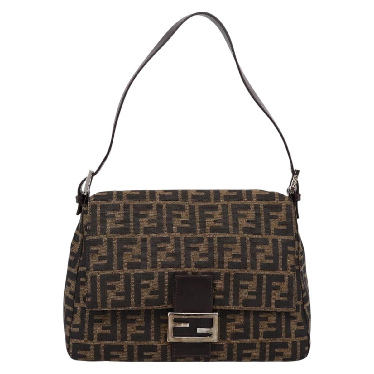 FENDI Zucca Canvas Mamma Baguette Shoulder Bag Brown Black Auth 197339V