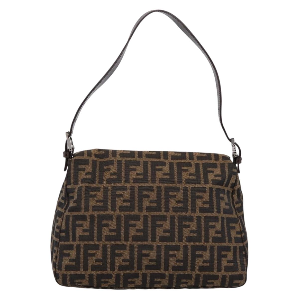 FENDI Zucca Canvas Mamma Baguette Shoulder Bag Brown Black Auth 197339V