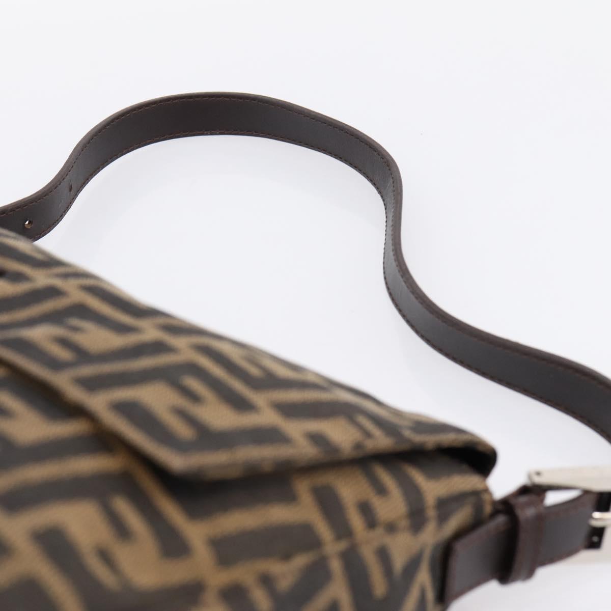 FENDI Zucca Canvas Mamma Baguette Shoulder Bag Brown Black Auth 197339V