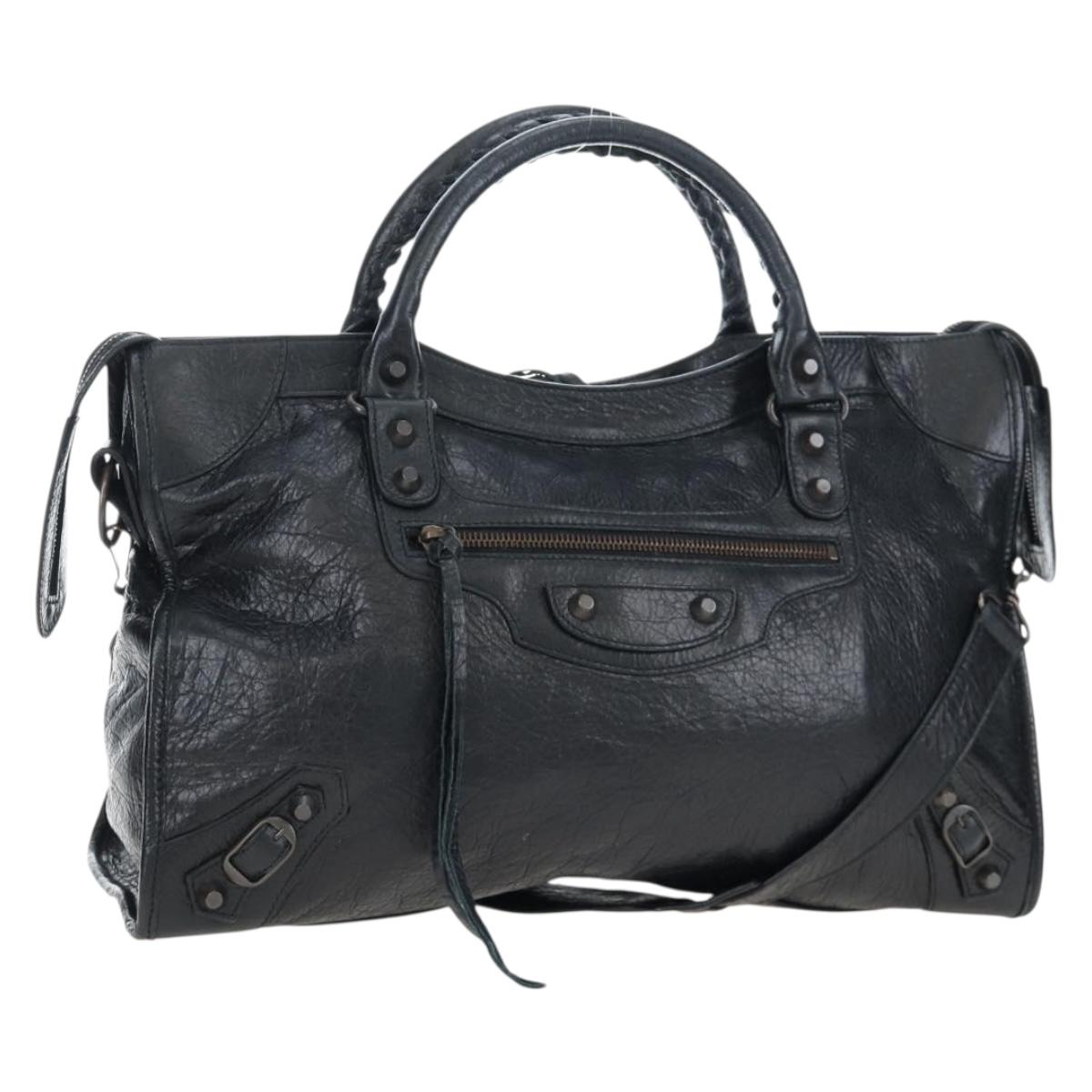 BALENCIAGA The City Hand Bag Leather 2way Black 115748 Auth 197340SAM