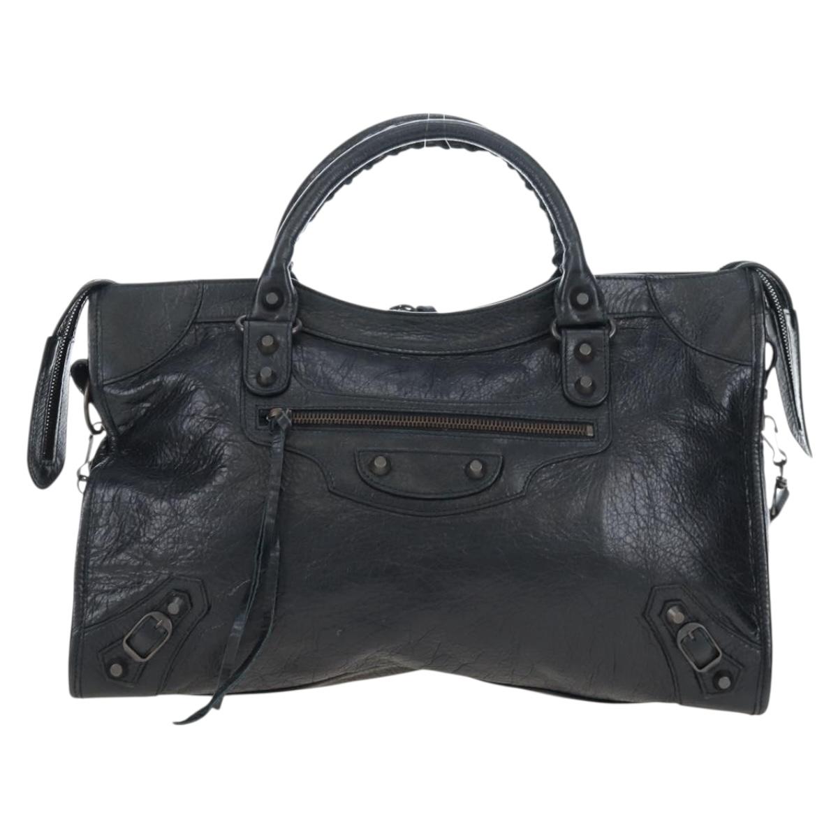 BALENCIAGA The City Hand Bag Leather 2way Black 115748 Auth 197340SAM