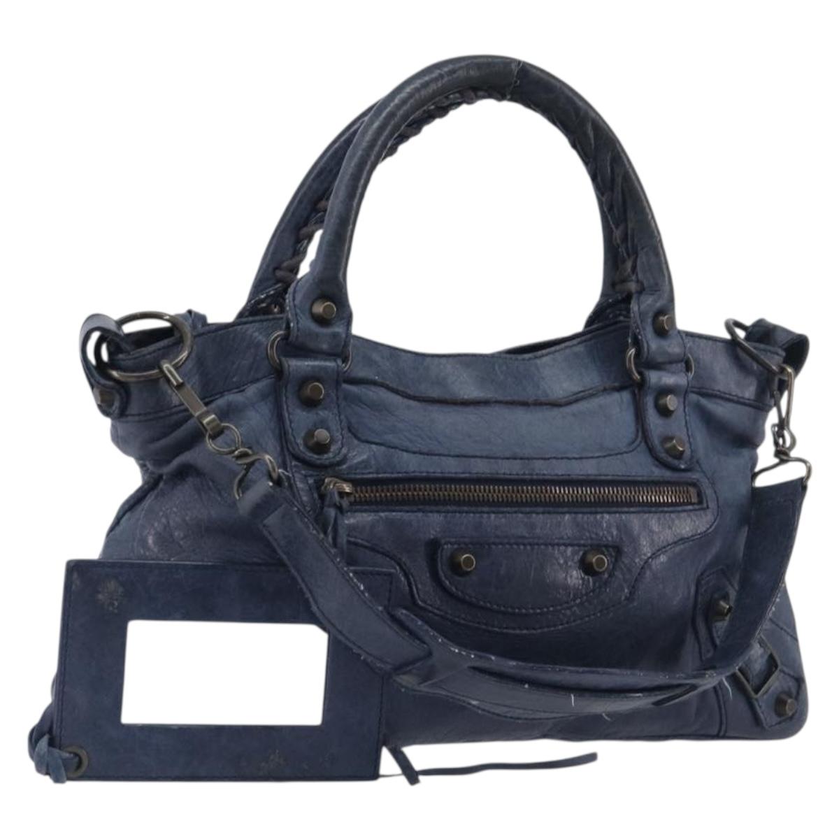 BALENCIAGA The First Hand Bag Leather 2way Blue 103208 Auth 197341V