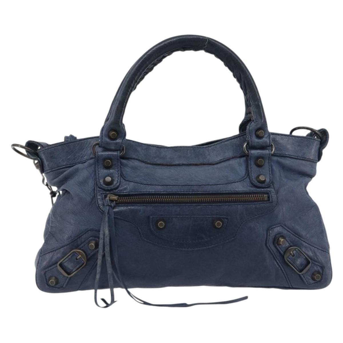 BALENCIAGA The First Hand Bag Leather 2way Blue 103208 Auth 197341V