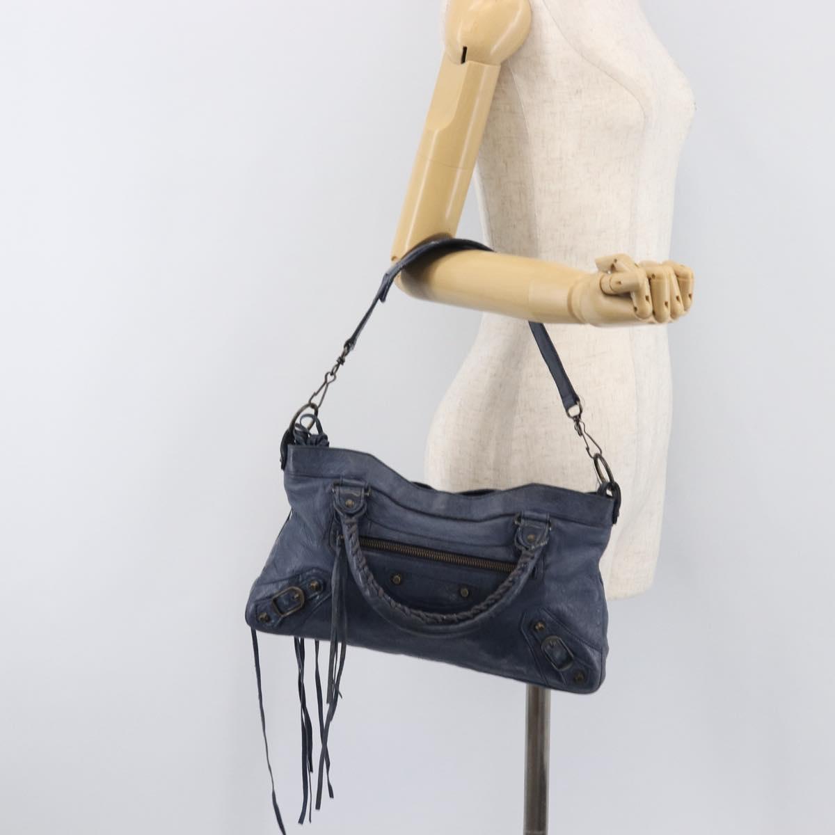 BALENCIAGA The First Hand Bag Leather 2way Blue 103208 Auth 197341V