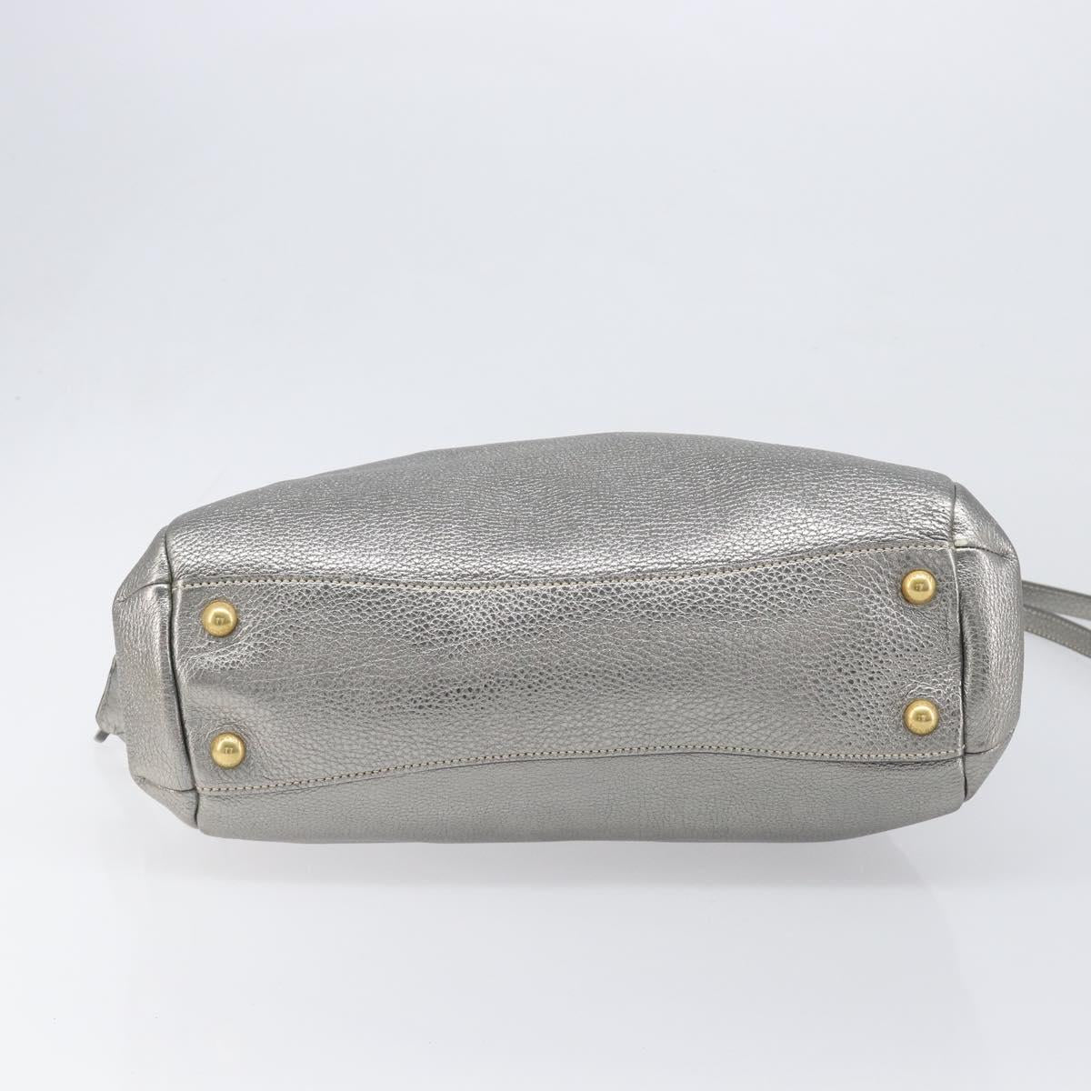 PRADA Hand Bag Vittero Dino Leather 2way Silver Gold Auth 197342V