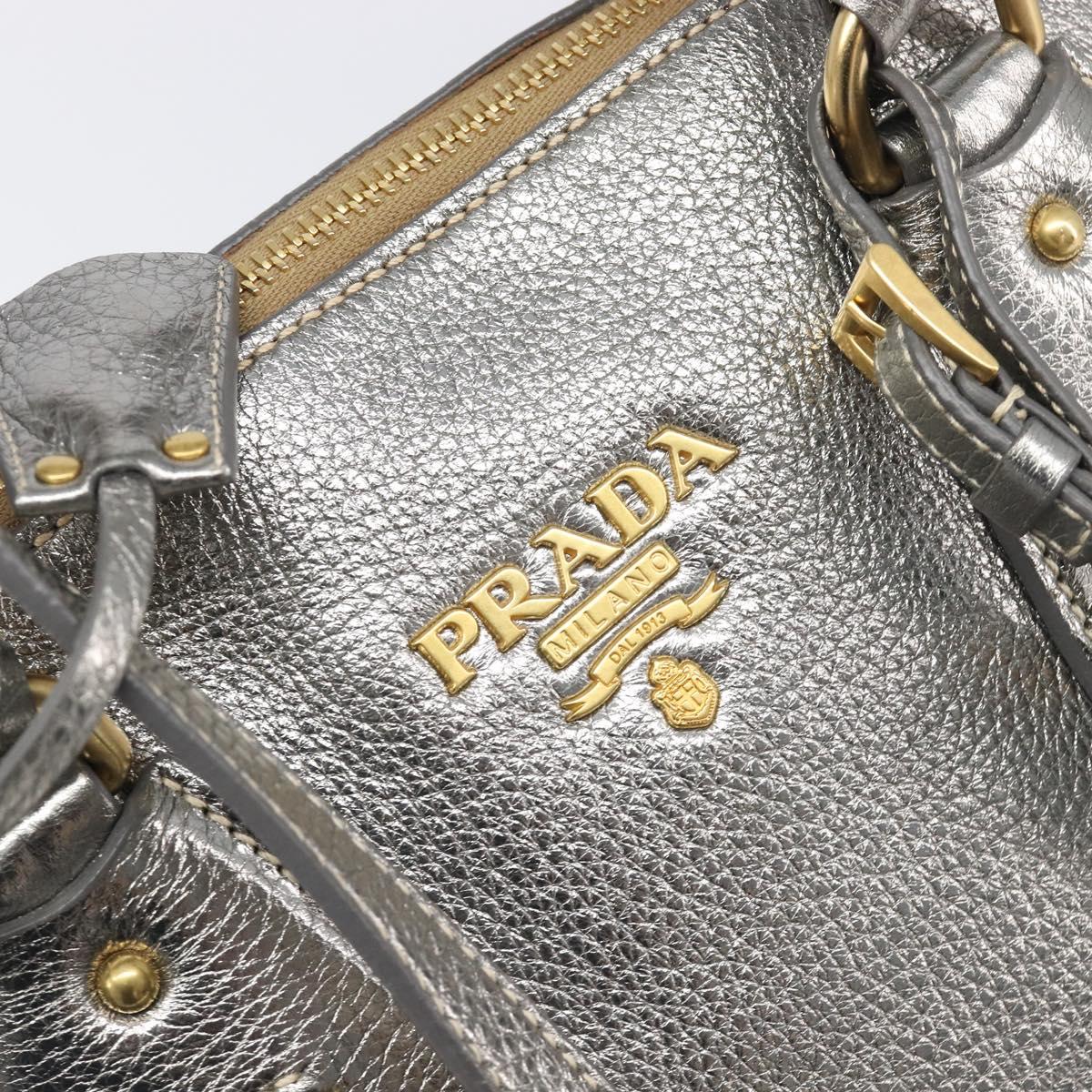 PRADA Hand Bag Vittero Dino Leather 2way Silver Gold Auth 197342V