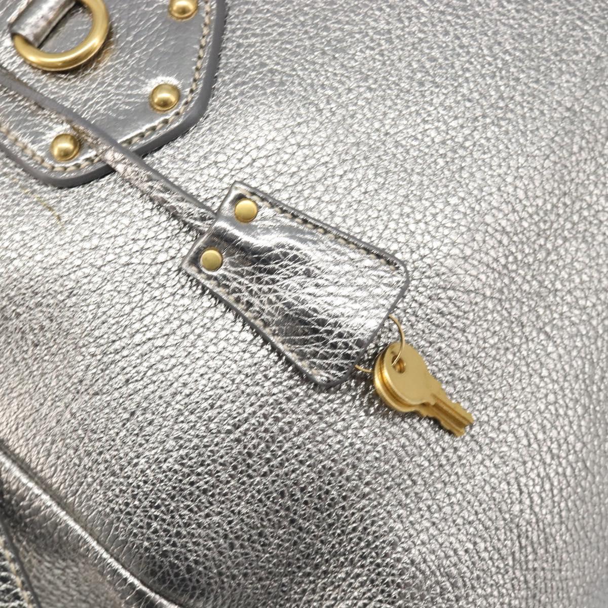 PRADA Hand Bag Vittero Dino Leather 2way Silver Gold Auth 197342V