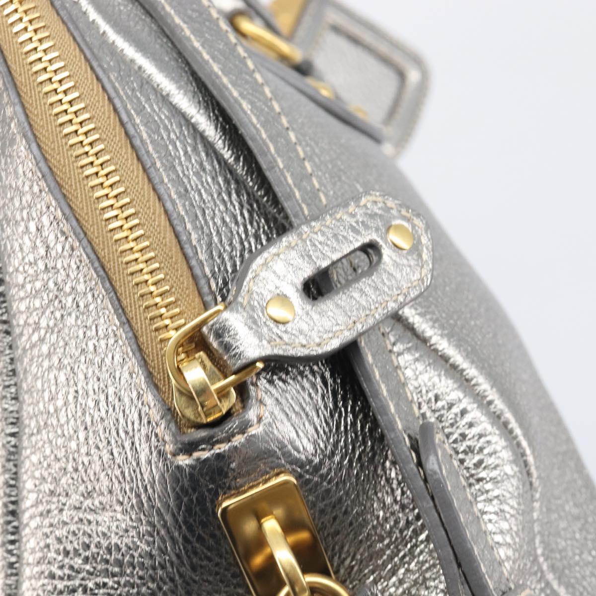 PRADA Hand Bag Vittero Dino Leather 2way Silver Gold Auth 197342V