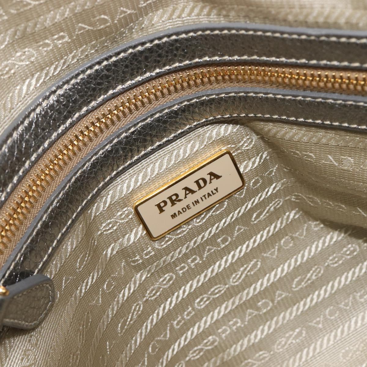 PRADA Hand Bag Vittero Dino Leather 2way Silver Gold Auth 197342V