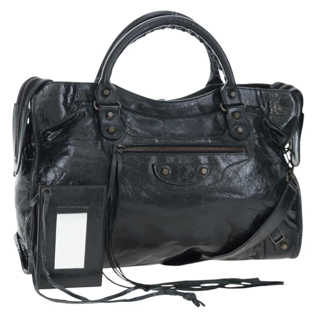 BALENCIAGA The City Hand Bag Leather 2way Black 115748 Auth 197343SAM