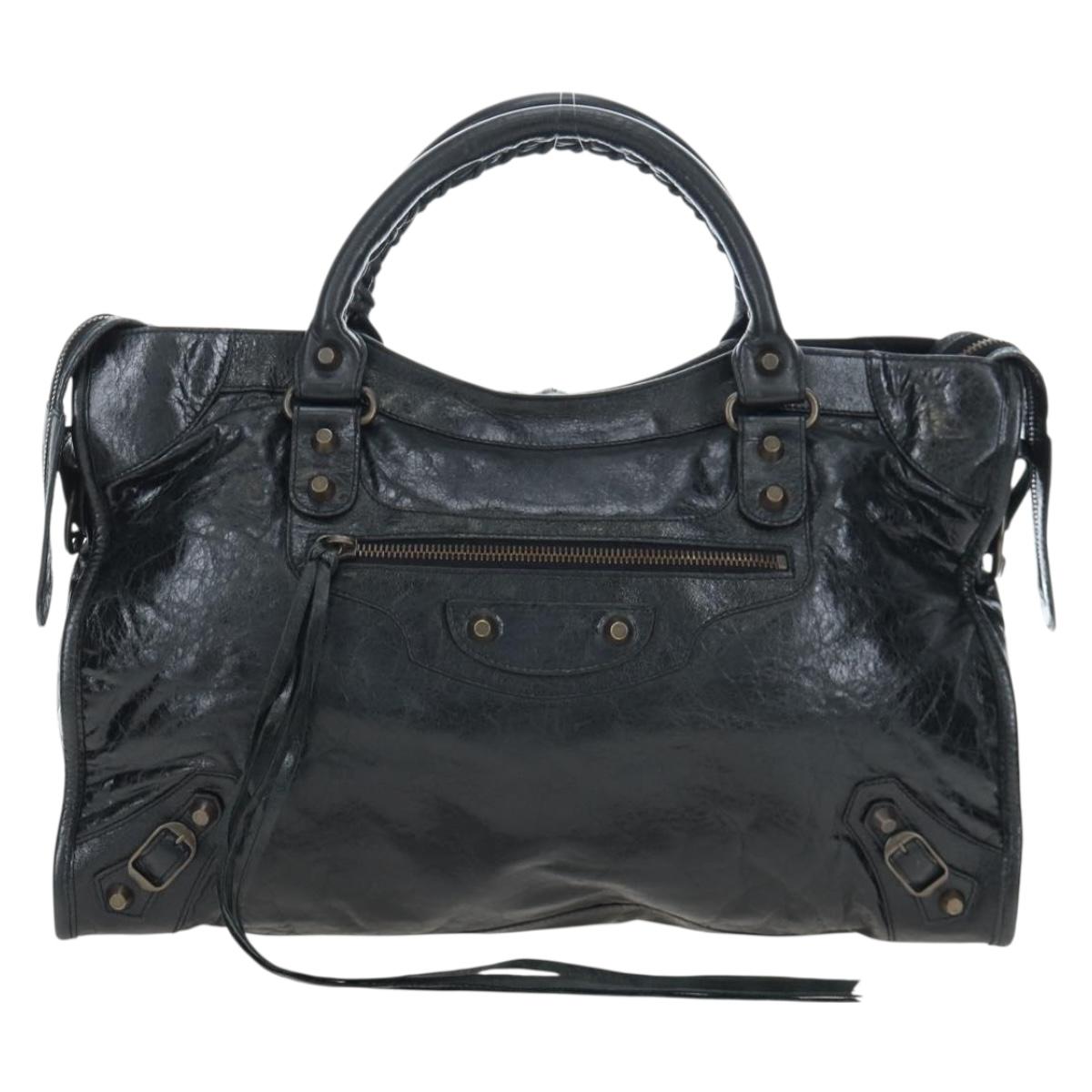 BALENCIAGA The City Hand Bag Leather 2way Black 115748 Auth 197343SAM
