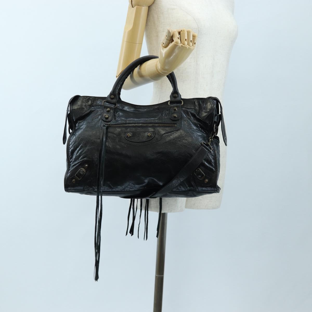 BALENCIAGA The City Hand Bag Leather 2way Black 115748 Auth 197343SAM