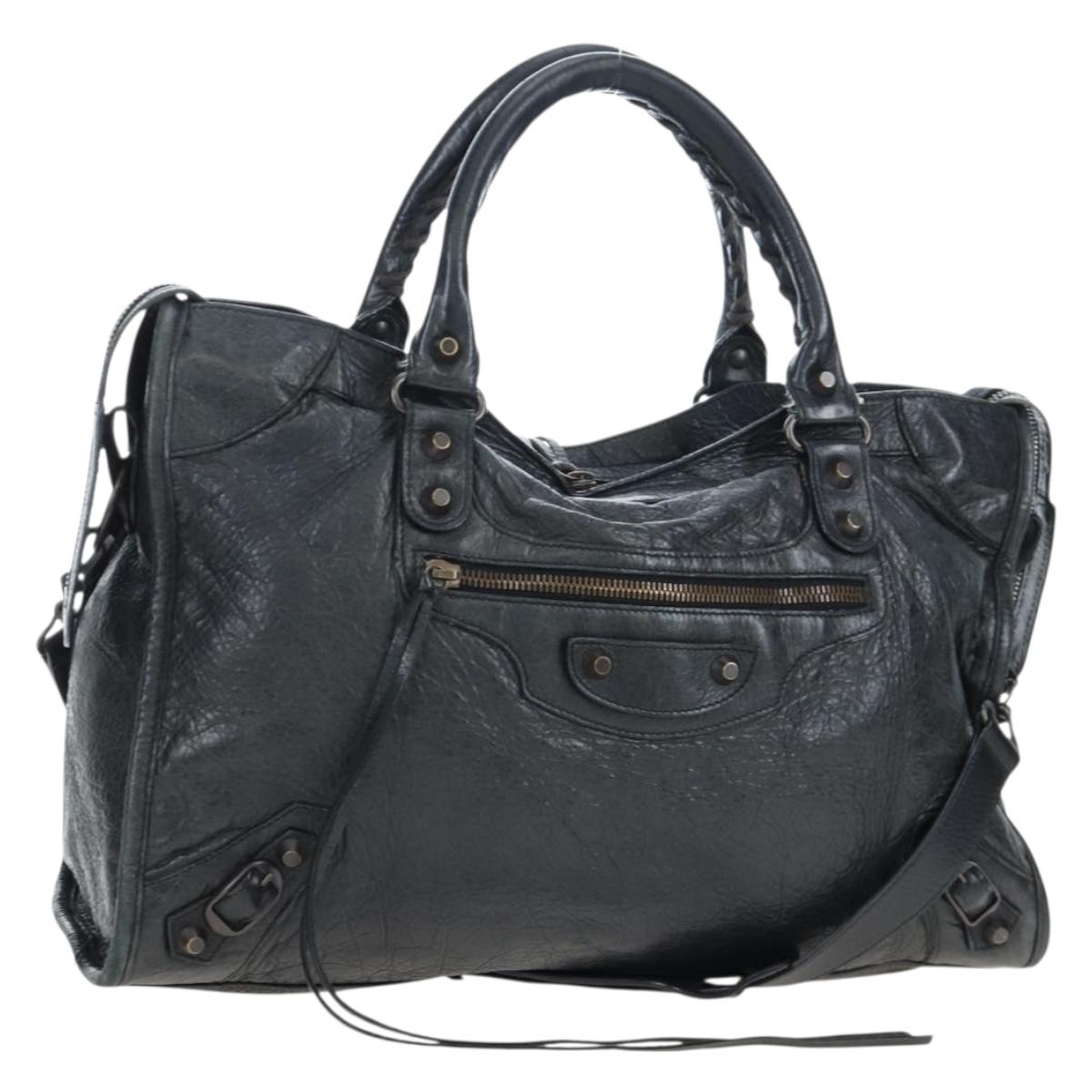 BALENCIAGA The City Hand Bag Leather 2way Black 115748 Auth 197344M