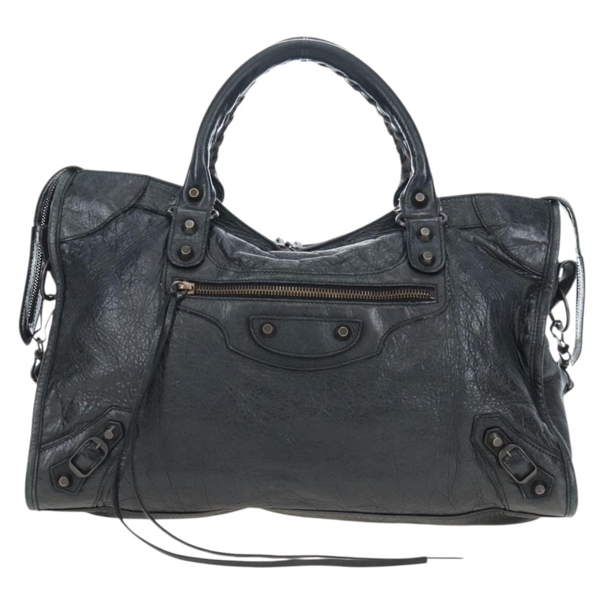 BALENCIAGA The City Hand Bag Leather 2way Black 115748 Auth 197344M