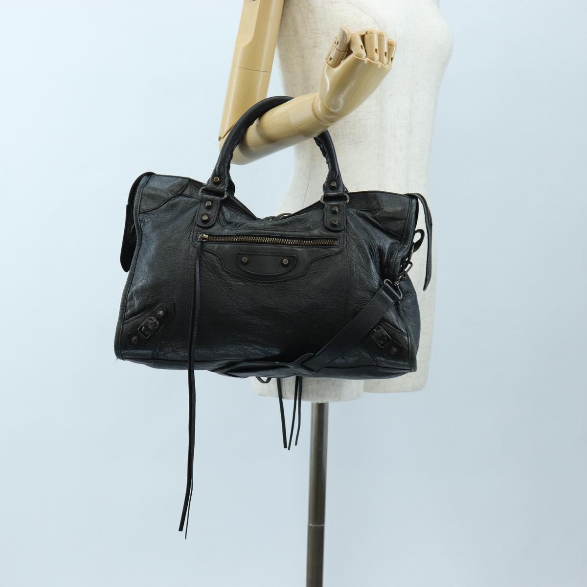 BALENCIAGA The City Hand Bag Leather 2way Black 115748 Auth 197344M