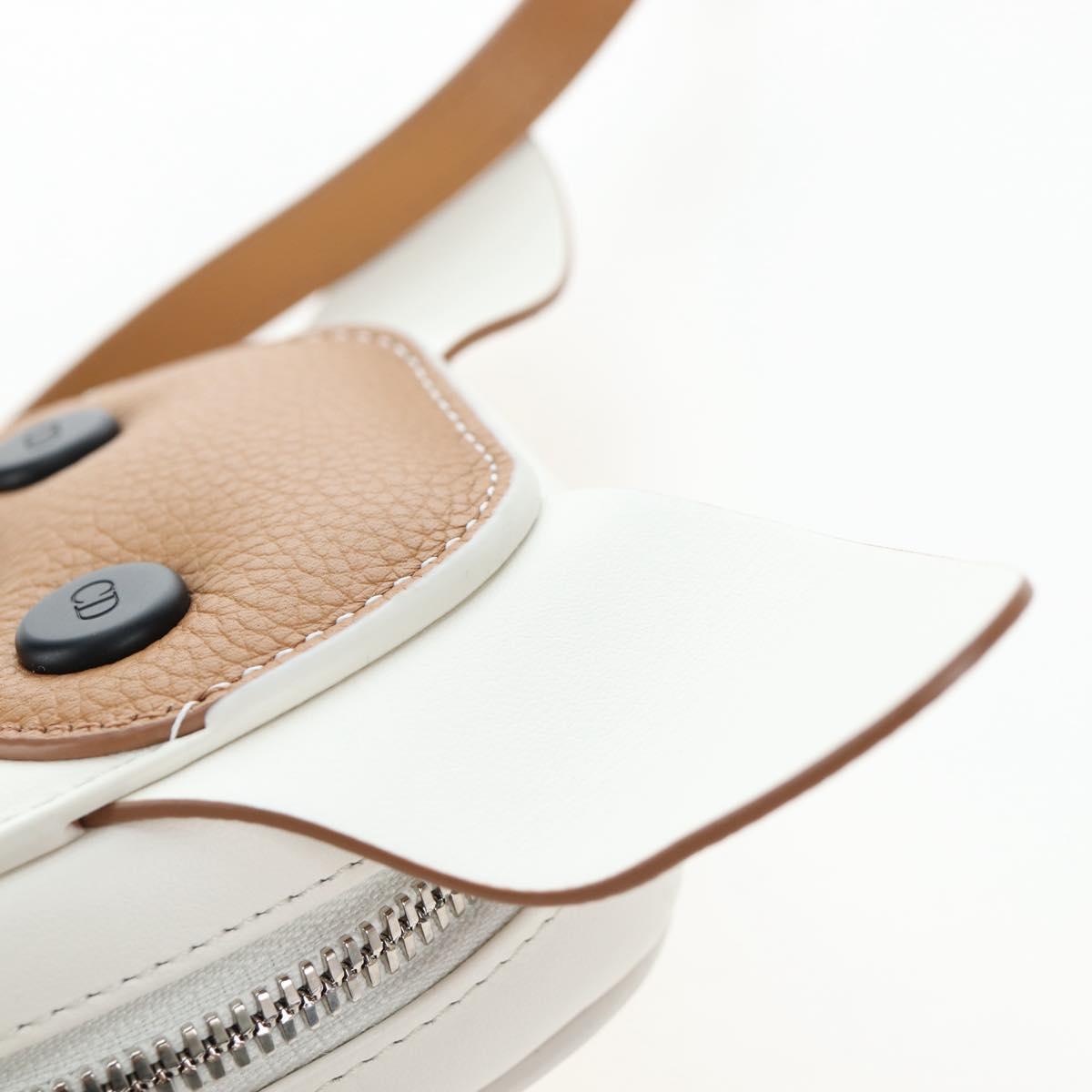 Christian Dior Shoulder Bag Leather Beige Silver Auth 197440SM