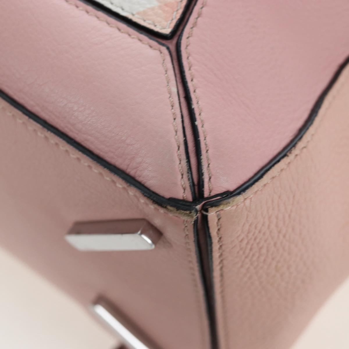 LOEWE Puzzle Bag Medium Bag Leather 2way Pink Silver Auth 197442A